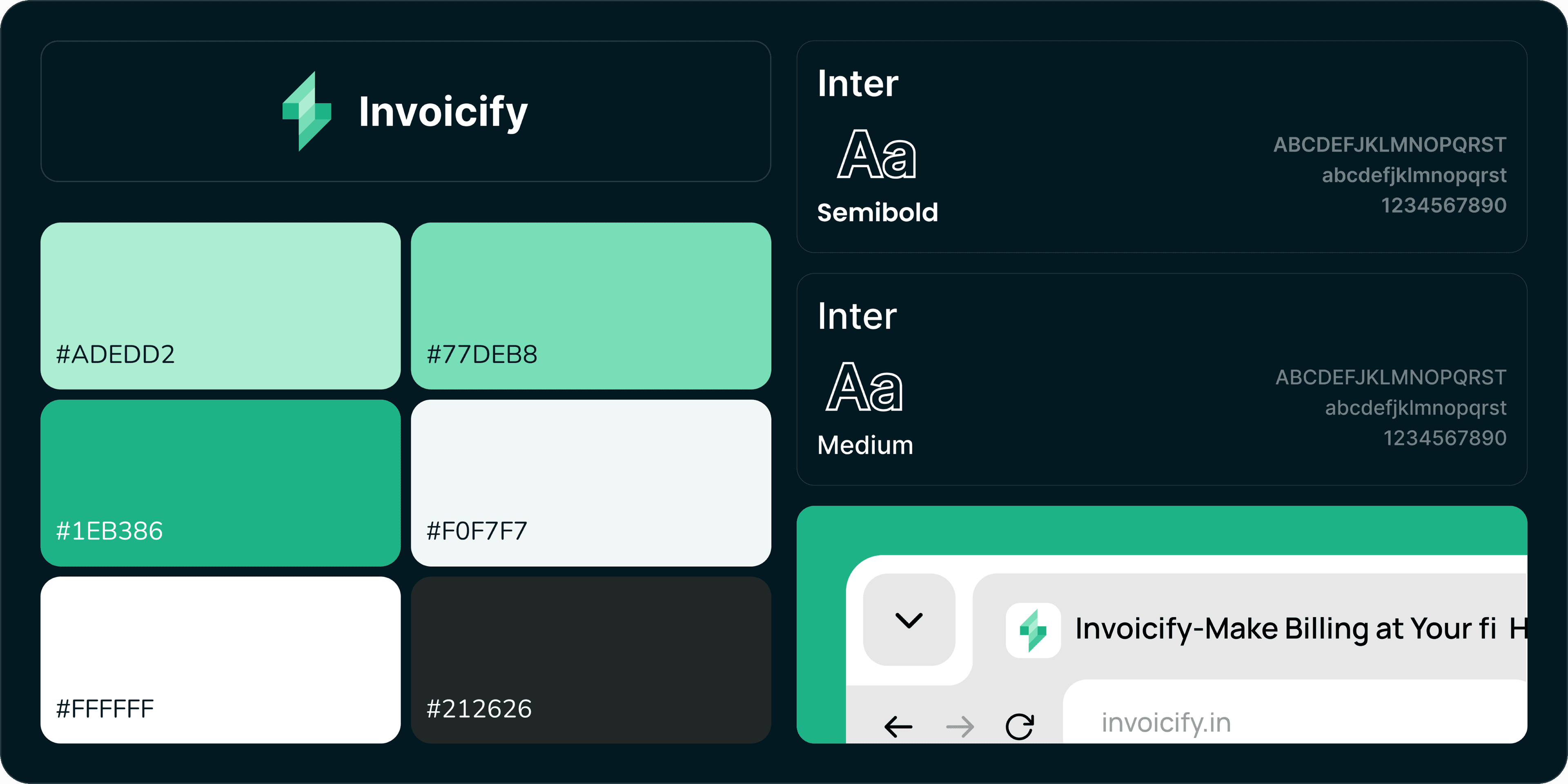 Invoicify brand palette, typography, and interface components